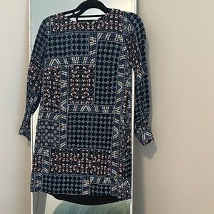 LOFT Navy Geometric Long Sleeve Dress
